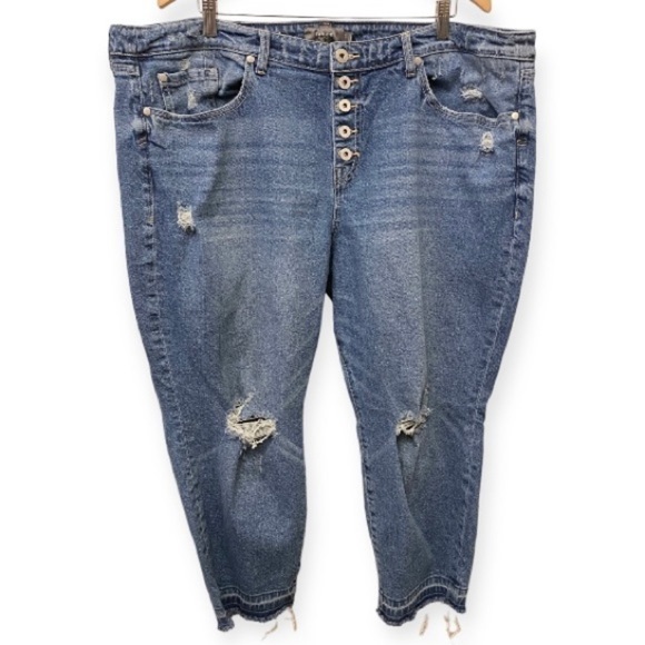 Torrid 22S Mom Straight Vintage Stretch High-Rise Jeans Distressed Frayed Hems - Picture 3 of 14